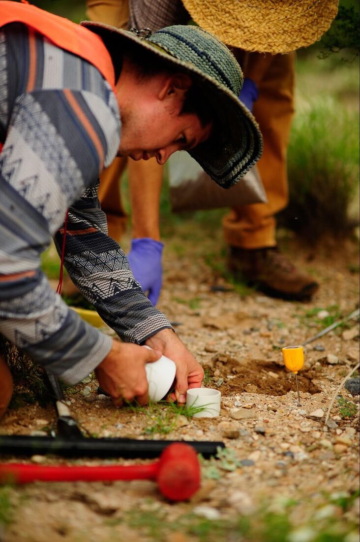 Collecting soil samples at the Santa Rita Experimental Range for NEON